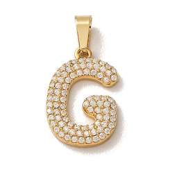 Letter G 304 Stainless Steel Micro Pave Clear Cubic Zirconia Pendants, Letter Charms, Golden, Ion Plating(IP), Letter G, 18x12x2.5mm, Hole: 6x2.5mm