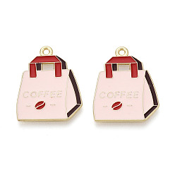 Розовый Подвески из эмали и сплава, брелоки для кофейных пакетиков, золотые, туманная роза, 26.5x21x1 мм, отверстие : 1.6 мм