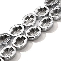 с Платиновым Покрытием Гальванические нити из синтетических немагнитных гематитовых бусин, овальные с крестом, с покрытием платиным, 8x6x2.5 мм, отверстие : 0.6 мм, около 49 шт / нитка, 15.35'' (39 см)