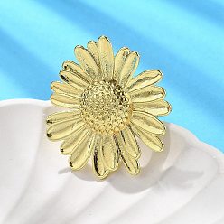 Настоящее золото 18K Латунные манжеты-кольца с подсолнухом для женщин, стойки покрытие, долговечный, без кадмия и без свинца, реальный 18 k позолоченный, внутренний диаметр: регулируемый