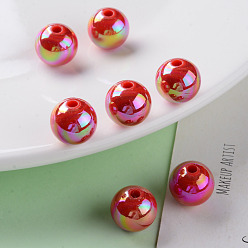 FireBrick Opaque Acrylic Beads, AB Color Plated, Round, FireBrick, 12x11mm, Hole: 2.5mm, about 566pcs/500g