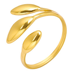 Золотой Винтаж 304 трехлепестковое открытое кольцо-манжета из нержавеющей стали для женщин, золотые, внутренний диаметр: 17 мм