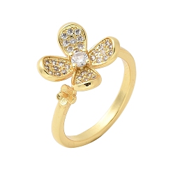 Золотой Закрепки для колец-манжет с цветочным узором из латуни с микропаве из кубических цирконий, за половину пробурено бисера, долговечный, без свинца и без кадмия, стойки покрытие, золотые, внутренний диаметр: 17 мм, лоток : 4 мм