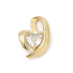 Настоящее золото 18K Кулон из циркония, сердце прелести, долговечный, без свинца и без кадмия, стойки покрытие, реальный 18 k позолоченный, 17.5x12x4.5 мм, отверстие : 3.5x8 мм