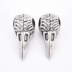 Античное Серебро Латунные бусины, череп ворона, античное серебро, 35x17x16.5 мм, отверстие : 4~8 мм