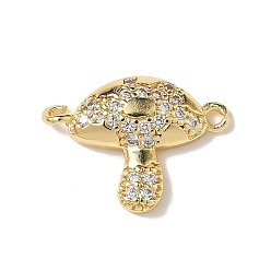 Настоящее золото 18K Шармы-соединители из латуни с микропаве из прозрачного кубического циркония, грибные ссылки, стойки покрытие, долговечный, без кадмия и без свинца, реальный 18 k позолоченный, 12.5x17x3 мм, отверстие : 1 мм