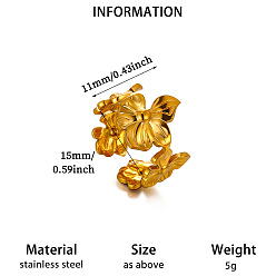 Doré  304 anneaux ouverts pour manchettes en acier inoxydable, fleur, or, taille us 4 1/4 (15 mm)