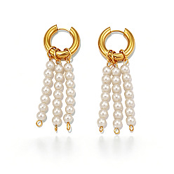 Golden 304 Stainless Steel & Plastic Pearl Dangle Earrings, Nuggets, Tassel Earrings, Golden, 58mm