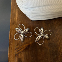 Платина Латунные серьги-гвоздики ко Дню святого Валентина, цветок, платина, 50 мм