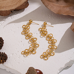 Золотой 304 серьги-гвоздики с кисточками из нержавеющей стали в форме клевера, золотые, 90x12.8 мм