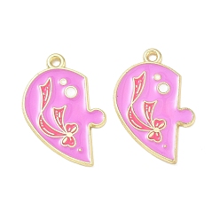Golden Alloy Enamel Pendants, Heart with Bowknot Charms, Split Pendants, Golden, 27x18.5x1mm, Hole: 1.6mm