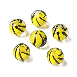 Шампанско-Желтый Ручной прозрачные бусины бусины, круглый с полосой, шампанское желтый, 10 мм, отверстие : 1.4 мм