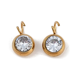 Белый Ионное покрытие (ip) 304 подвески из нержавеющей стали с микропаве из кубического циркония, реальный 18 k позолоченный, круглый шарм, белые, 10.5x6.5x4 мм, отверстие : 2.5 мм