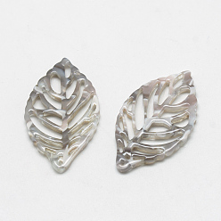 Gray Cellulose Acetate(Resin) Pendants, Leaf, Gray, 38.5x22x2.5mm, Hole: 1.5mm