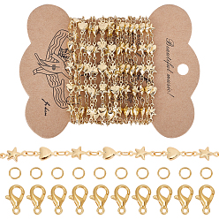Golden CHGCRAFT 2.5M Brass Link Chains, with 20Pcs Brass Jump Rings and 15Pcs Alloy Lobster Claw Clasps, for DIY Necklaces Making Kits, Heart & Star, Golden, 3.5x3x0.5mm, Star: 10.5x6x2mm, Heart: 10x5.5x2mm