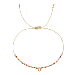 Letter O Браслеты с подвесками из латуни в богемном стиле, Браслеты из бисера и стеклянных бусин для женщин, буквы, золотые, Письмо O, 11.02 дюйм (28 см)