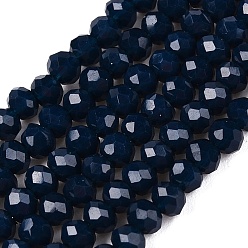Средно-синий Непрозрачный сплошной цвет имитация нефрита стеклянные бусины пряди, граненые, рондель, светло-синий, 2.9~3.3x2 мм, отверстие : 0.8 мм, около 135~140 шт / нитка, 32~34 см