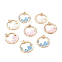 Mixed Color Zinc Alloy Pendants, Round with Enamel, Wave, Mixed Color, 23x20mm, Hole: 1.7mm