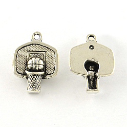 Antique Silver Basketball Tibetan Style Alloy Pendants, Cadmium Free & Lead Free, Antique Silver, 19.5x14x5mm, Hole: 1.5mm, about 710pcs/1000g