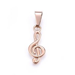Rose Gold 304 Stainless Steel Pendants, Musical Note, Rose Gold, 26x11x2mm, Hole: 10x5mm
