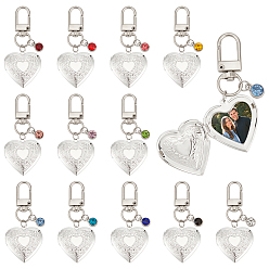 Couleur Mélangete 12pcs pendentifs décoratifs en forme de cœur en laiton, avec des breloques en alliage et en strass de verre, couleur mixte, 640mm