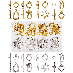 Mixed Color Tibetan Style Alloy Toggle Clasps, Mixed Shapes, Mixed Color, 32sets/box