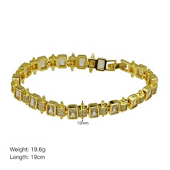 Rectangle Brass Pave Clear Cubic Zirconia Link Chain Bracelets for Women, Golden, Rectangle, 7.48 inch(19cm)