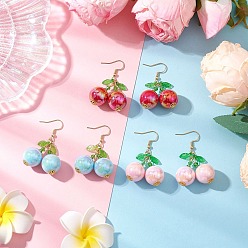 (52) Непрозрачная лаванда Серьги-подвески из акрилового стекла с вишней, золотые, разноцветные, 45.5x31 мм