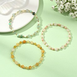 Natural Gemstone Natural Pink Opal/Natural Green Opal/Natural Green Strawberry Quartz/Natural Yellow Opal/Natural Rose Quartz/Natural Yellow Aventurine & Brass Beads Stretch Bracelets for Women, Plum Blossom, Inner Diameter: 1.97 inch(5cm)
