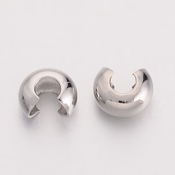 Platinum Brass Crimp Beads Covers, Ringent Round, Platinum, About 4mm In Diameter, 3mm Thick, Hole: 1.5mm