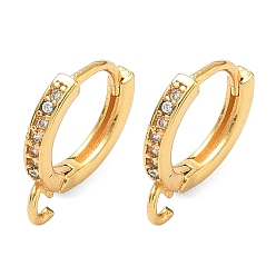 Настоящее золото 24K Латунные серьги-кольца из прозрачного кубического циркония, долговечный, без свинца и без кадмия, стойки покрытие, с петлей, реальный 24 k позолоченный, 14x12x2 мм, отверстие : 1.4 мм, штифты : 1 мм