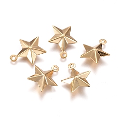 Chapado en Oro Real 18K 304 colgantes de acero inoxidable, estrella, real 18 k chapado en oro, 15x12x4 mm, agujero: 1 mm