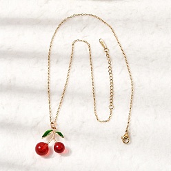 Золотой Подвеска в виде красной вишни из латуни, эмали и смолы 304 цепочка из нержавеющей стали для женщин, золотые, 15.94 дюйм (40.5 см)