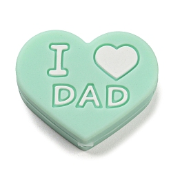 Dark Cyan Father's Day Silicone Focal Beads, Heart with Word I Love Dad, Dark Cyan, 24.4x19.5x9.9mm