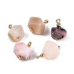Pink Opal Natural Pink Opal Pendants, Faceted Nuggets Charms, with Golden Tone Brass Findings, 13~15.5x8.5~15x8.5~15mm, Hole: 1.2~1.8mm, about 5pcs/bag