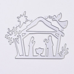 Матовый Платиновый Цвет Углеродистая сталь разрезает трафареты, для diy scrapbooking / фотоальбом, декоративная тисняющая бумажная карточка, дом с человеческим, матовый цвет платины, 61x79x0.9 мм