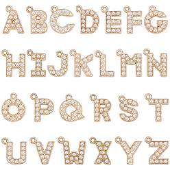 Letter A~Z 104Pcs 26 Styles Zinc Alloy Pendants, with Plastic Imitation Pearl Beads, Light Gold, Letter A~Z, 16~18x11~16x3mm, Hole: 1.6mm, 4pcs/style
