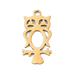 Настоящее золото 18K 201 подвески из нержавеющей стали, сова прелести, реальный 18 k позолоченный, 18x9.5x1 мм, отверстие : 1.4 мм