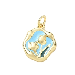 Licht Himmel blau Messing Emaille-Anhänger, Blume Reize, Gestell, langlebig überzogen, cadmiumfrei und bleifrei, echt 18 k vergoldet, Licht Himmel blau, 17.5x13.5x3.5 mm, Bohrung: 3 mm