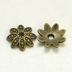 Античная Бронза  Крышки для бусин тибетского стиля, сплав, без кадмия и без свинца, цветок, античная бронза , 15x4 мм, отверстие : 2 мм, Около 1120 шт / 1000 г
