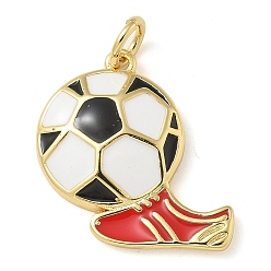 Красный Подвески из латуни с эмалью в стойку, с целью перехода в кольце, долговечный, без свинца и без кадмия, реальный 18 k позолоченный, футбольный и ботинок амулет, красные, 17.5x17.5x3 мм, отверстие : 3 мм