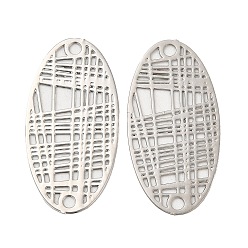 Платина Подвески из латуни с покрытием для стойки, гравированные металлические украшения, долговечный, без кадмия, без никеля и без свинца, овальные связи, платина, 24x12.5x0.3 мм, отверстие : 1.5 мм