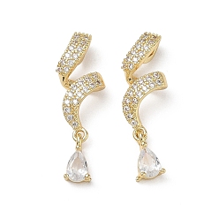 Oro Latón micro pavimenta claro colgantes de circonio cúbico, cinta retorcida con dijes en forma de lágrima, dorado, 29.5x10x6 mm, agujero: 4x2 mm