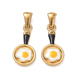 Golden 304 Stainless Steel Enamel Pendants, Frying Pan with Egg Charms, Ion Plating(IP), Golden, 21x10.5x2.5mm, Hole: 6x1.5mm