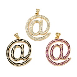 (52) Непрозрачная лаванда Латунные микро проложить кубического циркония подвески, @ форма, реальный 18 k позолоченный, без кадмия и без свинца, стойки покрытие, долговечный, разноцветные, 30x24x3 мм, отверстие : 3.5x3 мм