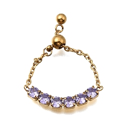 Квадрат 304 Регулируемые кольца цепи из нержавеющей стали с инкрустацией кубическим цирконием, золотые, квадратный, внутренний диаметр: 15~17 мм, Поверхность: 18x2.5 мм