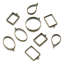 Античная Бронза Сплав открытая задняя рамка большие подвески, для diy уф смолы, эпоксидная смола, Прессованные цветочные украшения, разнообразные, античная бронза, 29~39x20~34.5x3.5~5 мм, отверстие : 2.2~3 мм, 25 шт / комплект