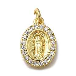 Настоящее золото 18K Латунные микропаве прозрачные подвески с фианитом, овальные, долговечный, стойки покрытие, без свинца и без кадмия, религия, с целью перехода в кольце, реальный 18 k позолоченный, 16x11.5x2.5 мм, отверстие : 3 мм