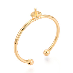 Настоящее золото 18K Настройки колец для чашек из латуни, регулируемые настройки колец для полупросверленных бусин, без кадмия, без никеля и без свинца, реальный 18 k позолоченный, 4 мм, регулируемый, штифты : 0.7~0.8 мм