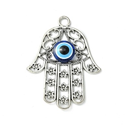 Hamsa Hand Большие подвески из синего сплава сглаза, талисман для глаз на удачу, античное серебро, хамса рука, 53x39.5x5.5 мм, отверстие : 4 мм